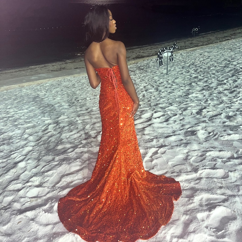 Burnt Orange Sequin Mermaid Formal Dress